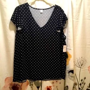NWT Black and White Polka Dot Top XL